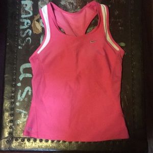 Nike pink and white racer back tank w/built in bra